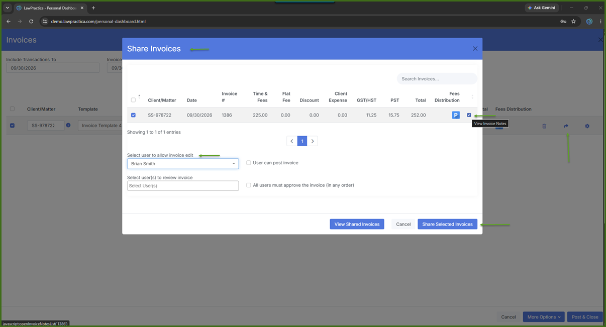 LawPractica Invoice Sharing